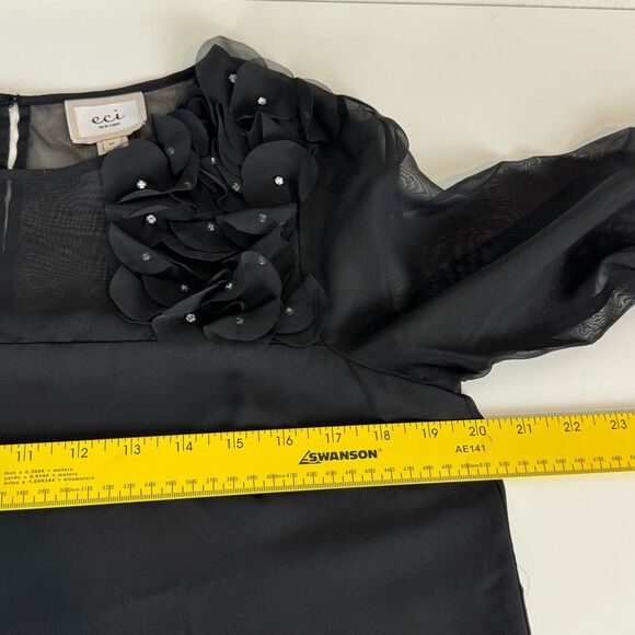 ECI NY Black Embellished Sheer Rhinestone Flower Top M - Picture 6 of 8